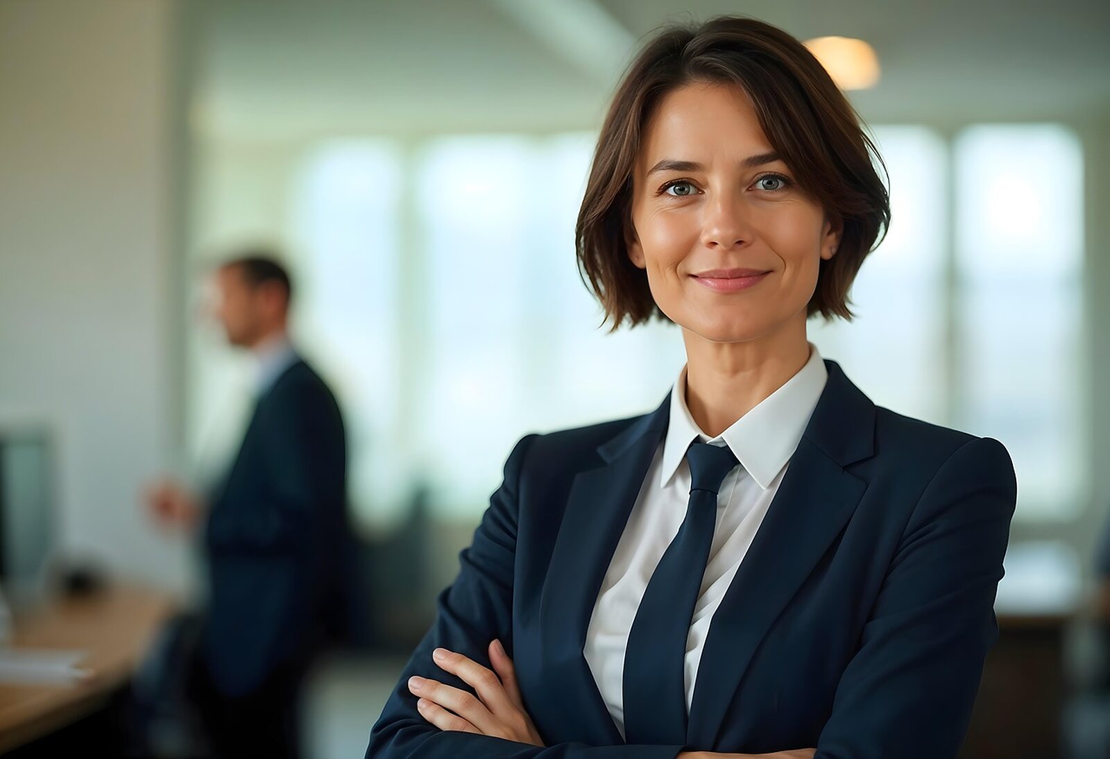 Smiling businesswoman in an office.