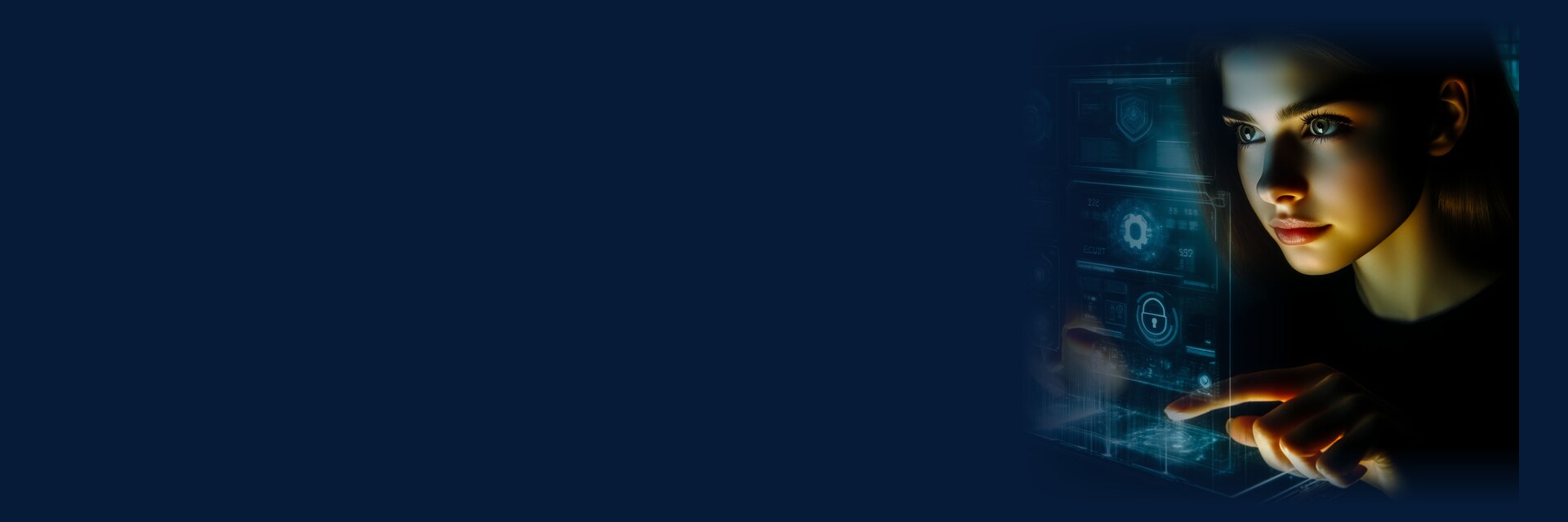 Website with an AI assistant and online booking for your business: a woman touching a holographic interface.