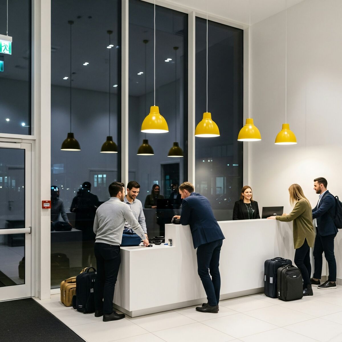 Turiști cu bagaje la recepția unui hotel modern, clienți pentru care merită un site în două limbi